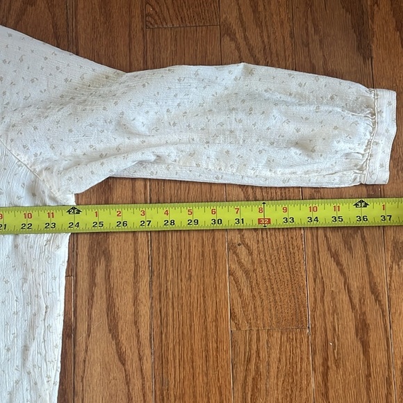 LL Bean Cream Floral Peasant Pleated Bib Tie Collar Blouse Long sleeve Cotton L - Picture 10 of 13